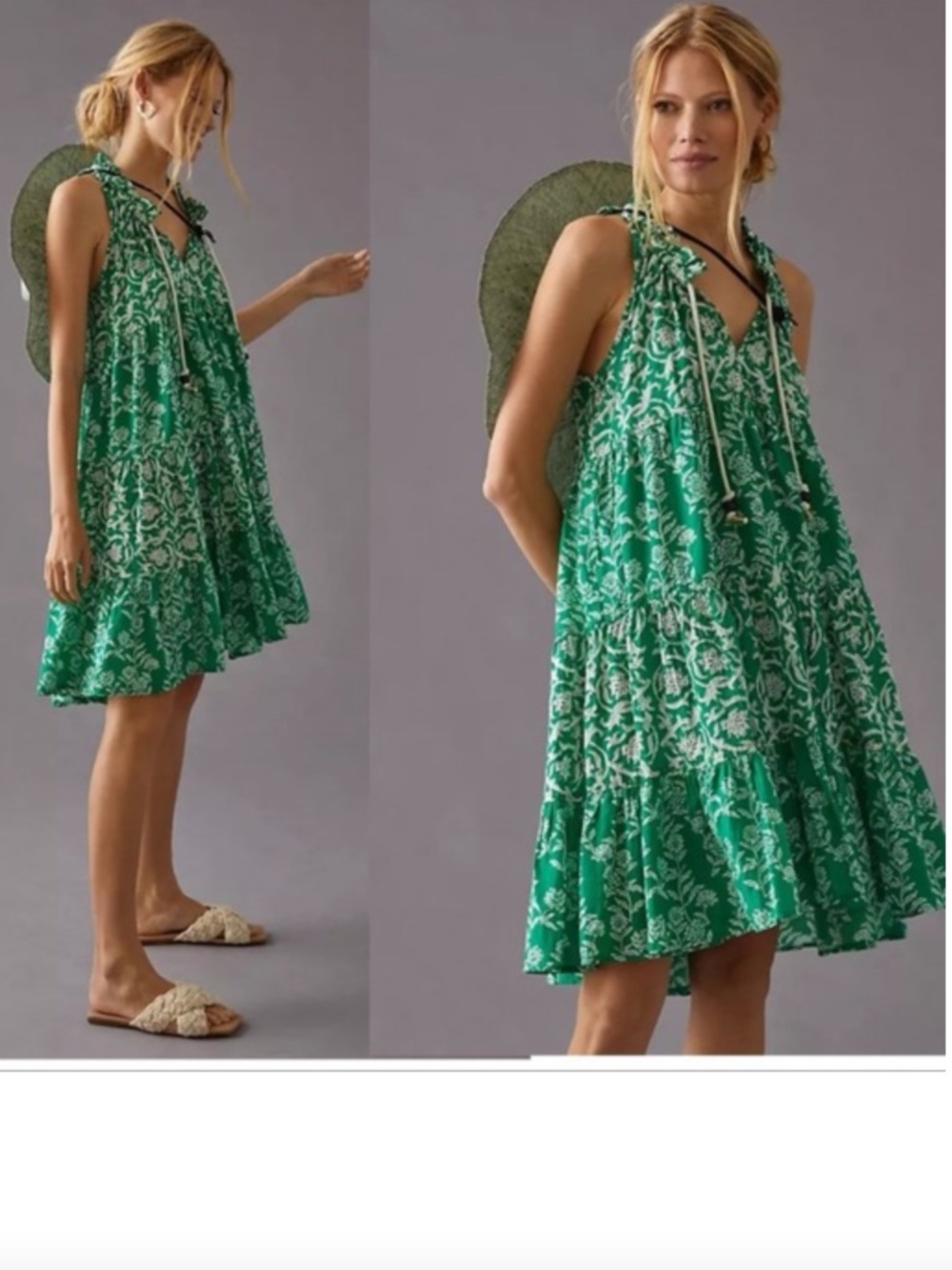 Anthropologie Ro's Garden Sofia Mini Dress, Green & White Floral, XS, NWT Boho